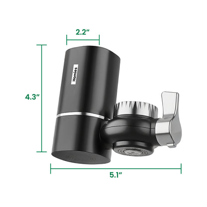 Black kitchen faucet with dimensions labeled on a white background